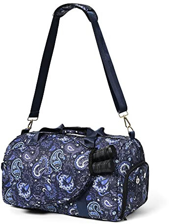 Boulder Bee Pickleball-Umhängetasche, Pickleball-Sporttasche für Damen, Seesack mit Nassfach und Schuhfach, mit Schläger-/Paddelhalter (blaue Cashew-Blume)