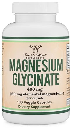 Magnesium Glycinate 400mg | 180 Capsules | Sleep, Muscle, & Heart Support | Vegan, Third Party Tested, Gluten Free, Non-GMO, by Double Wood Supplements