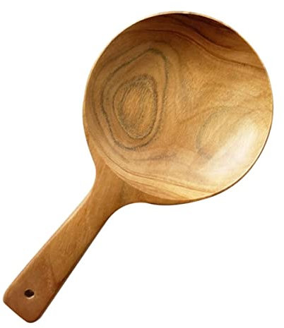 CoziNest Piatto coreano Boki, piatto palmare Boki, cucchiaio in legno con manico stile coreano, tavolo da pranzo in legno di teak, decorazione per la casa, ecologico, sicuro, 12,7 x 23,5 cm