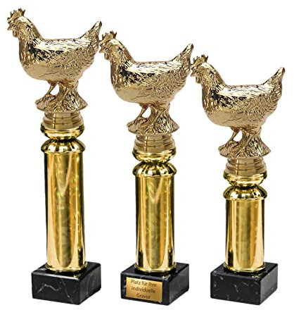 eberin · Goldene Henne Pokal · Kleintierzucht · Bauernhof Award · Federvieh · Geflügel · Goldenes Huhn auf Goldsäule/Marmor schwarz · Auszeichnung · Pokal · in 3 Größen · mit oder ohne Gravur ·