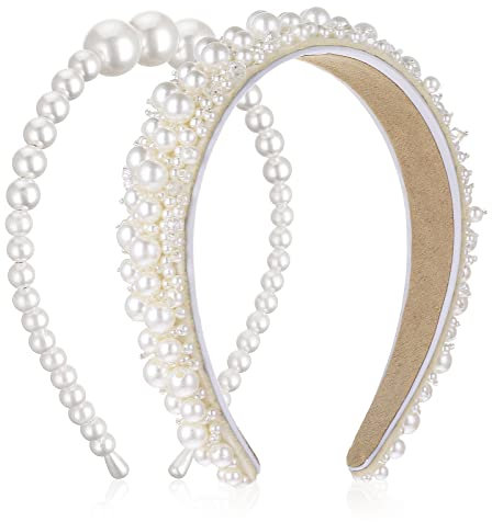 2 Stück Perlen Haarreif Braut Mädchen Weiß Faux Perle Haarreifen Damen Breit Hochzeit Braut Perlen Stirnbänder Hochzeit Haarschmuck Weißer Bride Haarreif