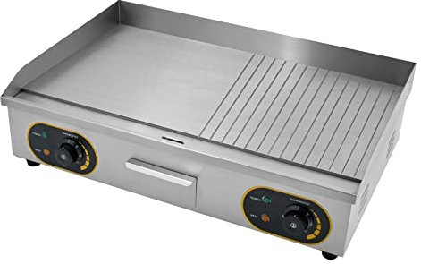 MOOTACO Gastro Grillplatte Elektrisch, Profi Gastro Elektrogrill 73x40 cm Grillfläche 4400W Elektro grillplatte Edelstahl Gehäuse, 1/3 geriffelt+2/3 glatt