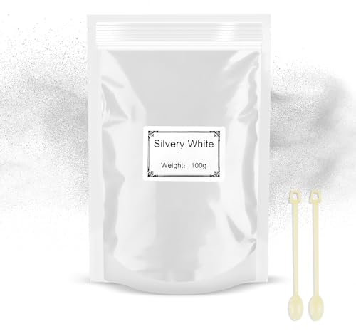 100g Polvo de Mica - Pigmento de Resina Epoxi, Tinte de Jabón Natural, Tinte en Polvo Metálico para Hacer Joyas, Bombas de Baño, Velas, Arte de Uñas (Blanco)