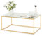 KHG Couchtisch Marmor Optik Weiß Gold 110 x 70 x 45 cm, Wohnzimmertisch eckig Marmortisch rechteckig, 4 Füße Tischplattenstärke 0,5 cm, Belastbar 20 kg, mit Glas beschichtet, Couchtisch