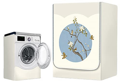 FANSU Fleur de Lotus Couvercle pour Machine à Laver ou sèche-Linge à Tambour, Housse pour Machine Lave-Linge avec Fermeture éclair Couvercle de Protection, Imperméable (8-10kg,Printemps)