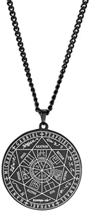 EUEAVAN Sigillo dei 7 Arcangeli Collana Portachiavi per Uomo San Michael 7 Arcangeli Sigillo Protezione Spirituale Amuleto Medaglia Gioielli Pagani Donne (collana nera)