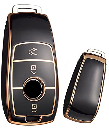 ontto Schlüsselhülle Autoschlüssel Hülle Passt für Mercedes Benz A C E S G Klasse GLC CLE CLA GLB GLS W177 W205 W213 W222 X167 AMG TPU Silikon Schlüsseletui Schutzhülle Schlüsselanhänger-Gold Schwarz