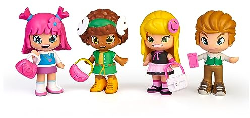 Pinypon - Friends Set, Packung mit 4 Figuren, Puppen aus der Serie, Michelle, Tasha, Julia und Will, mit 2 Zubehör, für Jungen und Mädchen ab 4 Jahren, PINY Institute of New York, Berühmt (PNP02000)