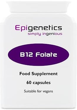 Vitamin B12 + Folate | High Strength 800mcg Folic Acid + 800mcg Methyl B12 as Methylcobalamin | 60 Vegan Capsules UK Made by Epigenetics Supplements