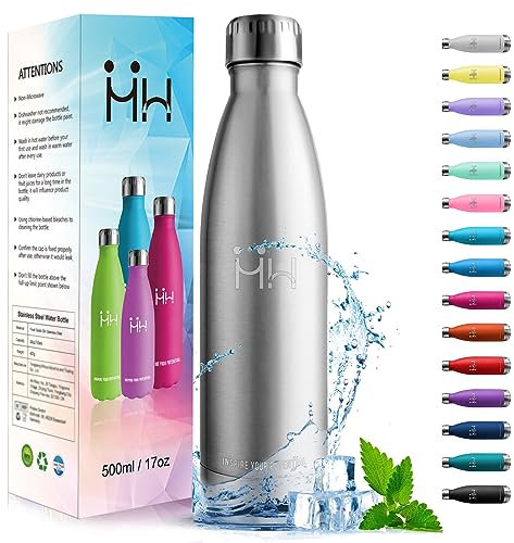 HoneyHolly Trinkflasche Edelstahl, Trinkflasche Kinder, 500ML BPA-frei, Thermosflasche, Wasserflasche Doppelwandig, Trinkflasche Kohlensäure Geeignet, Trinkflasche Sport für Fitness, Gym, Fahrrad