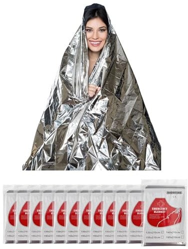 Victoper Emergency Foil Blankets 12Pack Thermal Blankets 210x130CM Portability Disposable Foil Survival Blanket for First Aid Emergency Outdoor Survival Natural Disasters Marathons Mylar Blanket