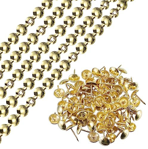 QUARKZMAN 5uds Tapicería Tachuelas Tiras, 1 Metro Brillante Decorativos Clavos Adornos para Sofá Cabecero Silla Muebles con Tapicería Clavos (11mm Oro)