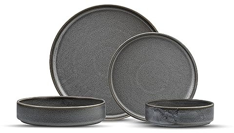 Fortessa Sound Stoneware 16-teiliges Geschirrset, Service für 4 Personen, Thunder