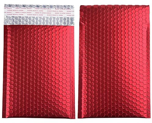 50 Stück Luftpolstertaschen für Geschenkverpackungen, Silber/Gold/Lila/Schwarz/Rot, wasserdichte metallische Luftpolstertaschen, Rot, 15 x 18 cm