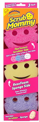 Scrub Daddy Scrub Mommy - Limpiador de Platos + esponjas de Limpieza antiarañazos para Cocina, baño + Seguro para múltiples Superficies - Esponjas de Doble Cara para Fregar + Limpiar derrames (3