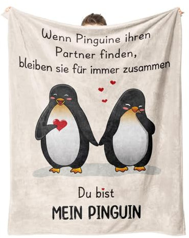 Juratar® Ich Liebe Dich Geschenke für Frauen Männer, Personalisierte Pinguin Decke, Jahrestag Geschenk für Sie Ihn, Partner Geschenk für Frauen Männer 157x132 cm