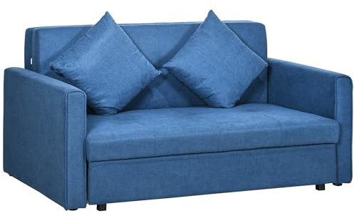 HOMCOM 2 Seater Sofa Bed, Convertible Bed Settee, Modern Velvet Loveseat Sofa Couch with 2 Cushions, Hidden Storage for Living Room, Guest Room, Deep Blue