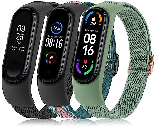 Meliya Correa para Xiaomi Mi Band 4/Xiaomi Mi Band 3/Xiaomi Mi Band 6/Xiaomi Mi Band 5,Nailon Elástica Trenzada Ajustable 3PACK Pulseras de Repuesto para Mi Band 6/5/4/3(Negro/FlechaVerde/Verde)