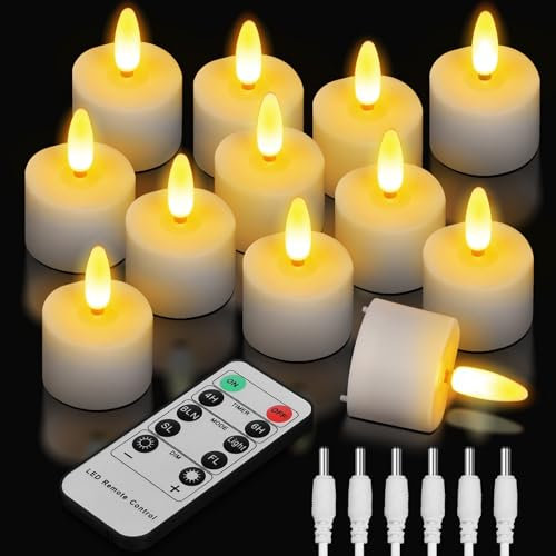 TechKen 12 candele ricaricabili a LED con telecomando, funzione timer 4 H/6 H, ricaricabili, candele senza fiamma per Natale, Halloween (stile 1, 12 pezzi)