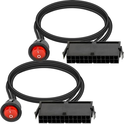 Xiatiaosann 2 Stück 24-poliges ATX Netzteil Testgerät Jumper-Bridge-Testgerät mit Ein-/Aus-Schalter roter LED-Taste, Computer-Netzteil-Bridge-Adapterkabel für Wasserkühlungs, 55 cm