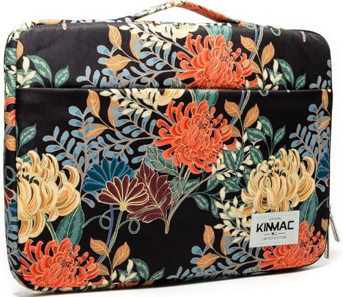 Kinmac Custodia protettiva impermeabile a 360° per computer portatile, con manico, motivo crisantemo reale, da 15 a 15,6 pollici