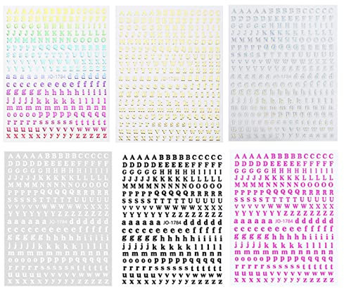 6 Bögen kleine Buchstaben Aufkleber Wasserdichte Buchstaben Nail Art Aufkleber Decals für Nagel Harz Kunst Brief Nail Art Aufkleber