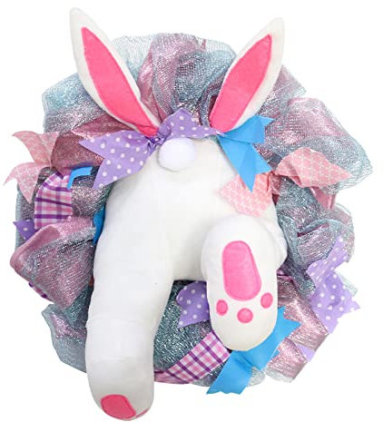 Türkranz mit Blumen Wandkranz Blumenkranz Osterhasenkranz Frühlingsdeko Osterkranz Haustür Wand Fensterdeko Osterhasengirlande Outdoor Indoor Frühlingsdeko Ostern Kranz mit Hase (Hot Pink, One Size)