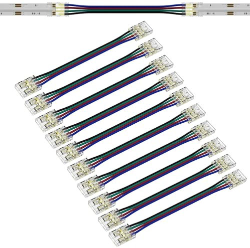 YUTOKEER 10mm Solderless FCOB COB RGB LED Strip Light Connectors Kit - 4 Pin, Transparent, Gapless, Extendable with Dual-Ends & Plug Extensions, Compatible Only with 10mm COB Strips (Dual-End Jumpers)