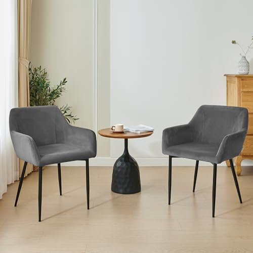 Warmiehomy Velvet Dining Chairs Dressing Table Chair Living Room Velvet Chair Tub Chairs (Grey,2PCS)