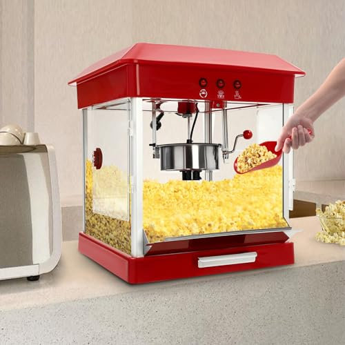 SOPERIT Máquina profesional de palomitas de maíz 800 W profesional, acero inoxidable, comercial, cine, cine, popper, gran encimera, palomitas de maíz w/3 cucharas