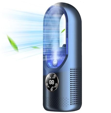 Ventilador sin aspas, ventilador de 6 velocidades con función de temporizador, climatizador multifunción USB, ventilador vertical con pantalla LED, ventilador personal portátil silencioso (Azul)