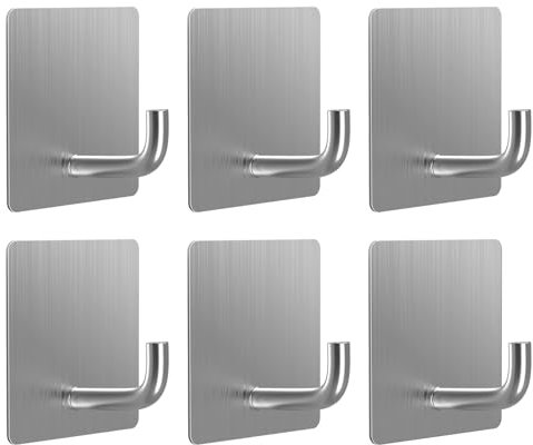Edelstahl Handtuchhalter ohne Bohren,6er Set Extra Starke Klebehaken für Tür und Wand, Selbstklebende Haken zum Kleben statt Bohren, Ideal für Badezimmer und Küche, Türhaken und Garderobenhaken