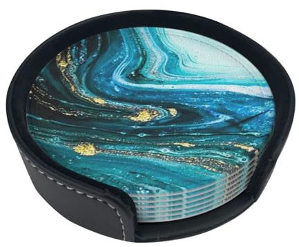 Sottobicchieri per bevande 6 pezzi eleganti sottobicchieri rotondi sottobicchiere regalo di inaugurazione della casa per la decorazione della casa 10 cm turchese blu oro marmo