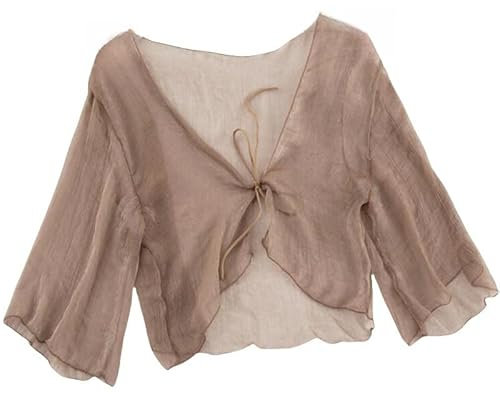 CuLtP Bolero Jacke Chiffon Achselzucken Für Damen. Sommerlicher Leichter Bolero Cardigan. Vorne Geschnürt. Elegante Abendjacken. Hochzeits Bolero Kleider. Cover Ups. Braun. L