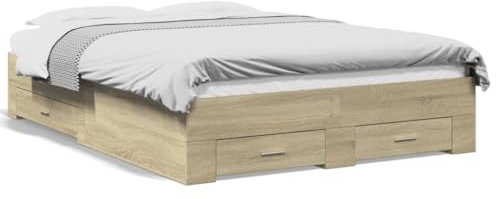 CIADAZ Bettgestell mit Schubladen Sonoma-Eiche 120x200cm Holzwerkstoff, Bett, Bettgestell, Jugendbett, Schlafzimmer Bett, Bed Frame -3280393