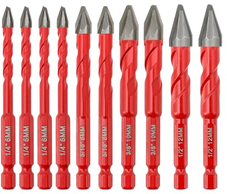 High Hardness Skewed Head Eccentric Drill Bit - FOCSTOL Eccentric Concrete Drill Bits Set with Quick Change Hex Shank for Wood Plastic Ceramic Tile 10pcs (6mm*4+8mm*2+10mm*2+12mm*2)