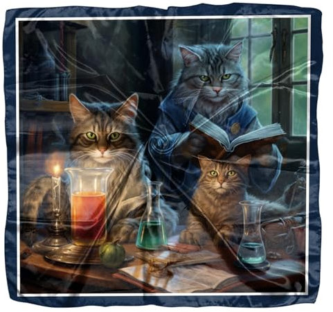 Deokke Kopftuch Damen,Bandana Damen,70x70cm Seide Feeling Quadratische Satin,Kopf Schal Wrap Headwear Mode Ästhetische Nette Dekoration Frauen Mädchen(Katze)