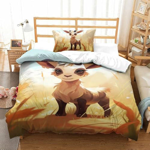 VUDBELAFC Cartoon Ziege 3D Gedruckt Bettwäsche 2 Teilig Bettbezug Set Mit Kissenbezug Soft Microfaser Luxus Modern Mit Reißverschluss Für Erwachsene Und Kinder Single(135x200cm)