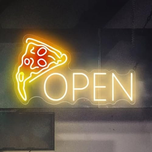 HFHungkeong Pizza Neonschild aus Acryl Open Leuchtende Schilder für Unternehmen, LED Pizza Wandkunst für Pizzeria, Laden, Küchenofen, Pizza Party Dekoration, Geschenke für Pizza-Liebhaber, 42 x 23CM