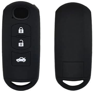 XEBRAD 3 Button Silicone Key Case Cover Fob Shell Skin Keyring Key Holder Protector, for Mazda, 2 3 5 6 CX5 CX7 CX9, Miata MX5, Axela car key shell
