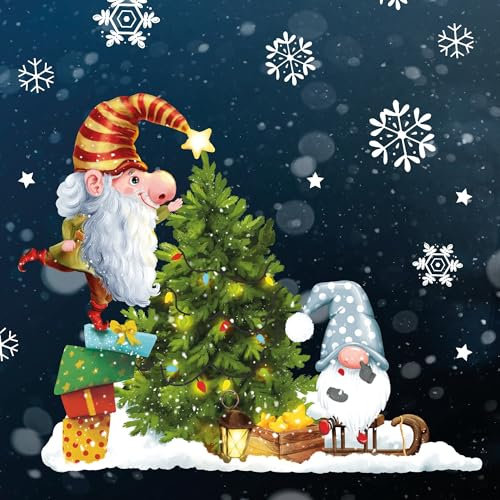 Wandtattoo Loft Fensterbilder Weihnachten mit Zwergen und Tannenbaum – Wiederverwendbar – A4 Bogen, 45 Sticker – Weihnachstdeko Fenster Kinderzimmer, Weihnachtsbilder Fenster, Fensterbild Winter