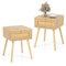 COSTWAY Table de Chevet en Rotin, Table de Nuit Bois avec Tiroir et 4 Pieds en Pin, Chevet de Lit pour Chambre, Salon, Style Naturel, 40 x 40 x 55 cm (2)