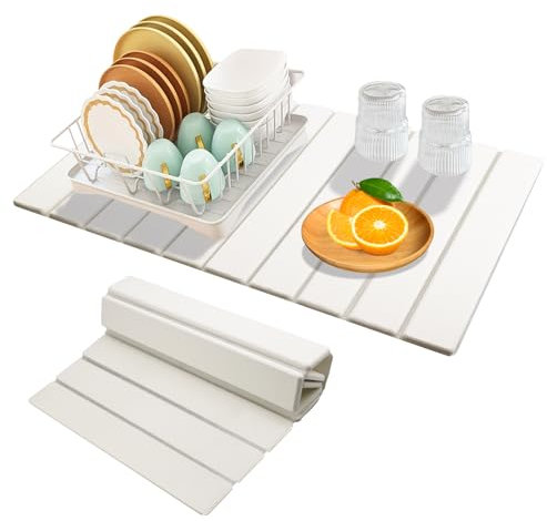 Tapis d'égouttage vaisselle, 60x40cm Tapis de cuisine en diatomite absorbant l'eau, tapis d'évier pliable tapis d'égouttage machine à café tapis à séchage rapide cuisine pour vaisselle tasses