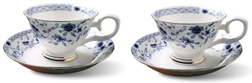 Kaffeetassen mit Untertassen, Cappuccino Tasse Blumen Kaffeebecher Dünnes Porzellan Coffee Cup, 175ML Knochenporzellan Teetassen Mokkatassen Aesthetic Espresso Tassen Set für Frauen, 2 Stück (C)