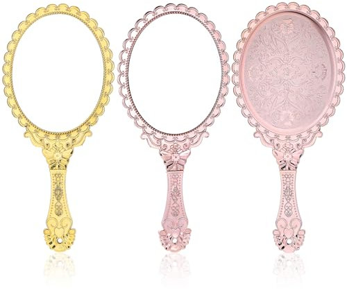 YUXIANLB Handspiegel mit Griff Retro, 2 Stück Vintage Spiegel Tragbarer Kosmetikspiegel Friseurspiegel Schmink Spiegel Reisespiegel für Mädchen Frauen Friseur Make Up Zubehör Reise