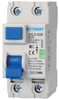 A2ZWORLD Interruttore Differenziale Tipo B 30mA, RCCB Classe B 30mA 2P 63A, 1P+N 2 Poli 10kA 230V, Occupa 2 Moduli Barra DIN