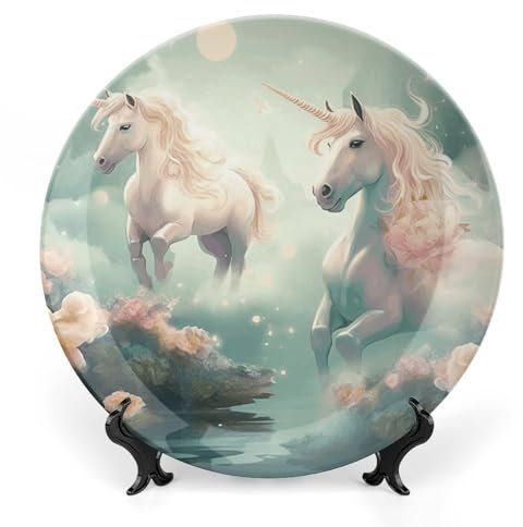 TKJMCSW Assiette décorative en porcelaine anglaise avec support vertical Motif licornes 17,8 cm
