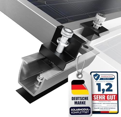 AMSID Solarmodul Halterung Solarpanel Halterung Balkonkraftwerk Halterung Montageschiene 12CM,PV Halterung Verstellbare Schwarz Klemme 30-35MM,Montageset 2 Module Geeignet für Flachdach Trapezdach.