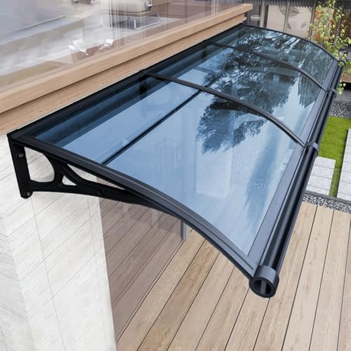 Vordach für Haustür Türeingang, Türmarkise für Terrasse, Balkon, Fenstertürmarkisen außen mit Aluminiumhalterung aus Polycarbonatplatte, Veranda, UV-Schutz vor Regen und Schnee, Blau 60x60cm
