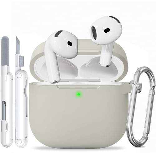 TNSNK für AirPods 4 Hülle, B4-Khaki | Weiches Silikon, unterstützt kabelloses Laden, with Clean Kit & Keychain, Leicht, Rutschfest, Kratzfest